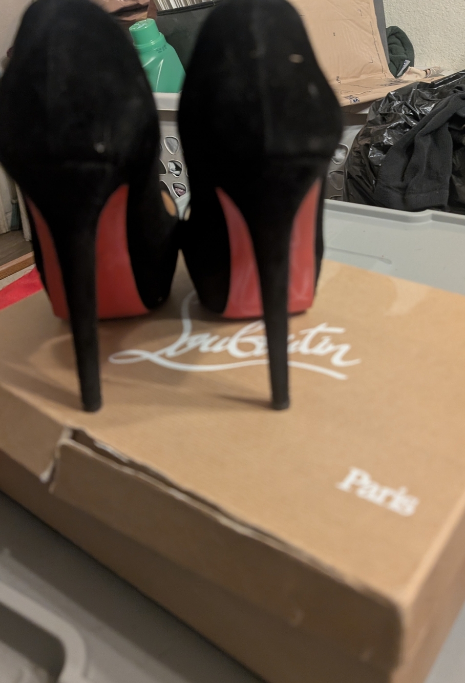 Christian Louboutin Black Suede Adrienne Peep Toe Heels - Picture 7 of 8